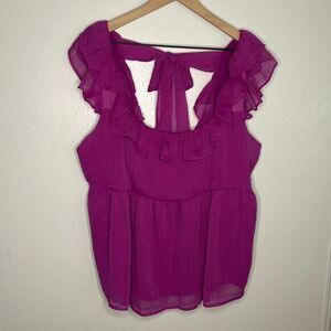 Banana Republic Magenta Ruffled Sleeveless Top Romantic Feminine Blouse L | A51